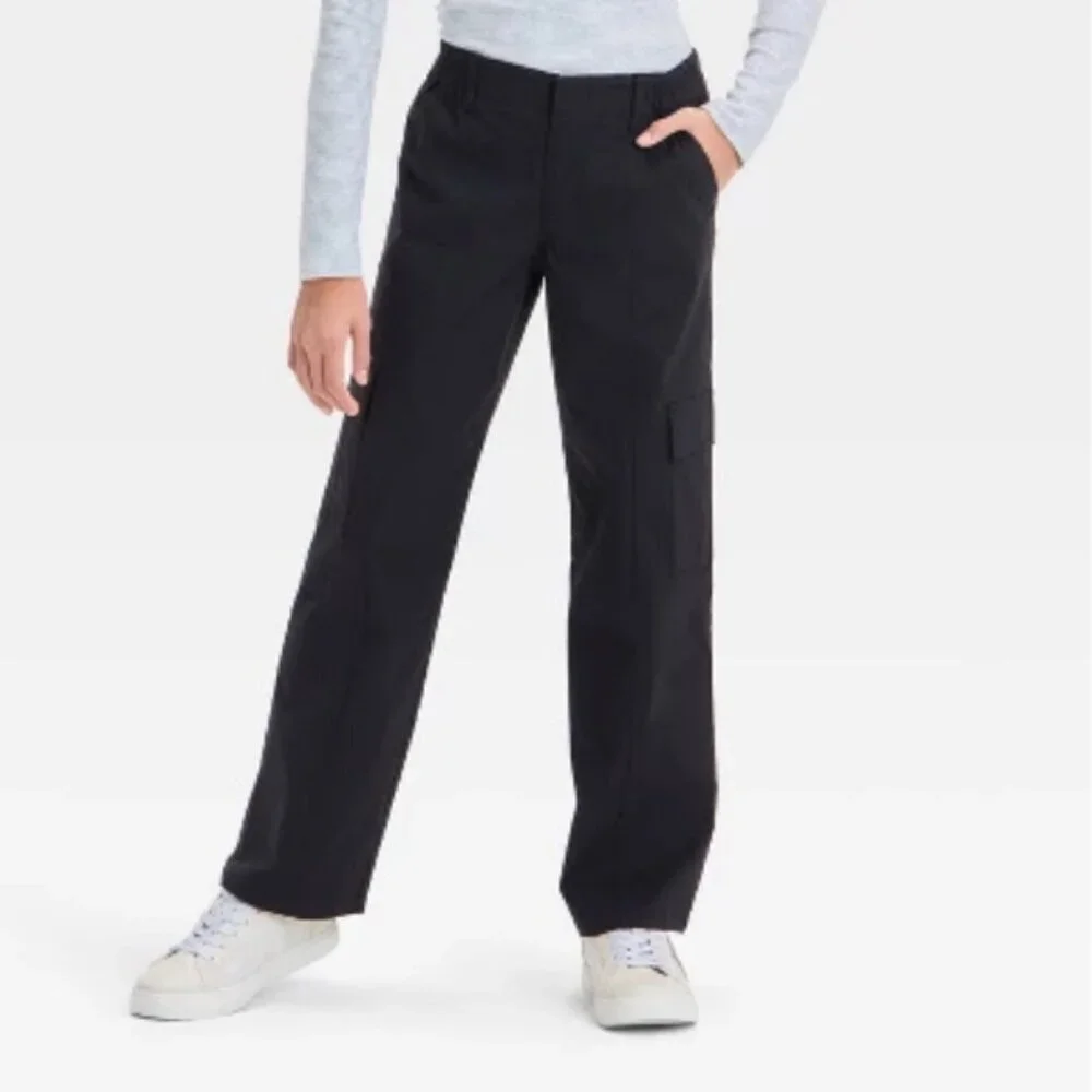 Art Class Girls' Wide Leg Cargo Pants Straight Leg Black Size XL (14)